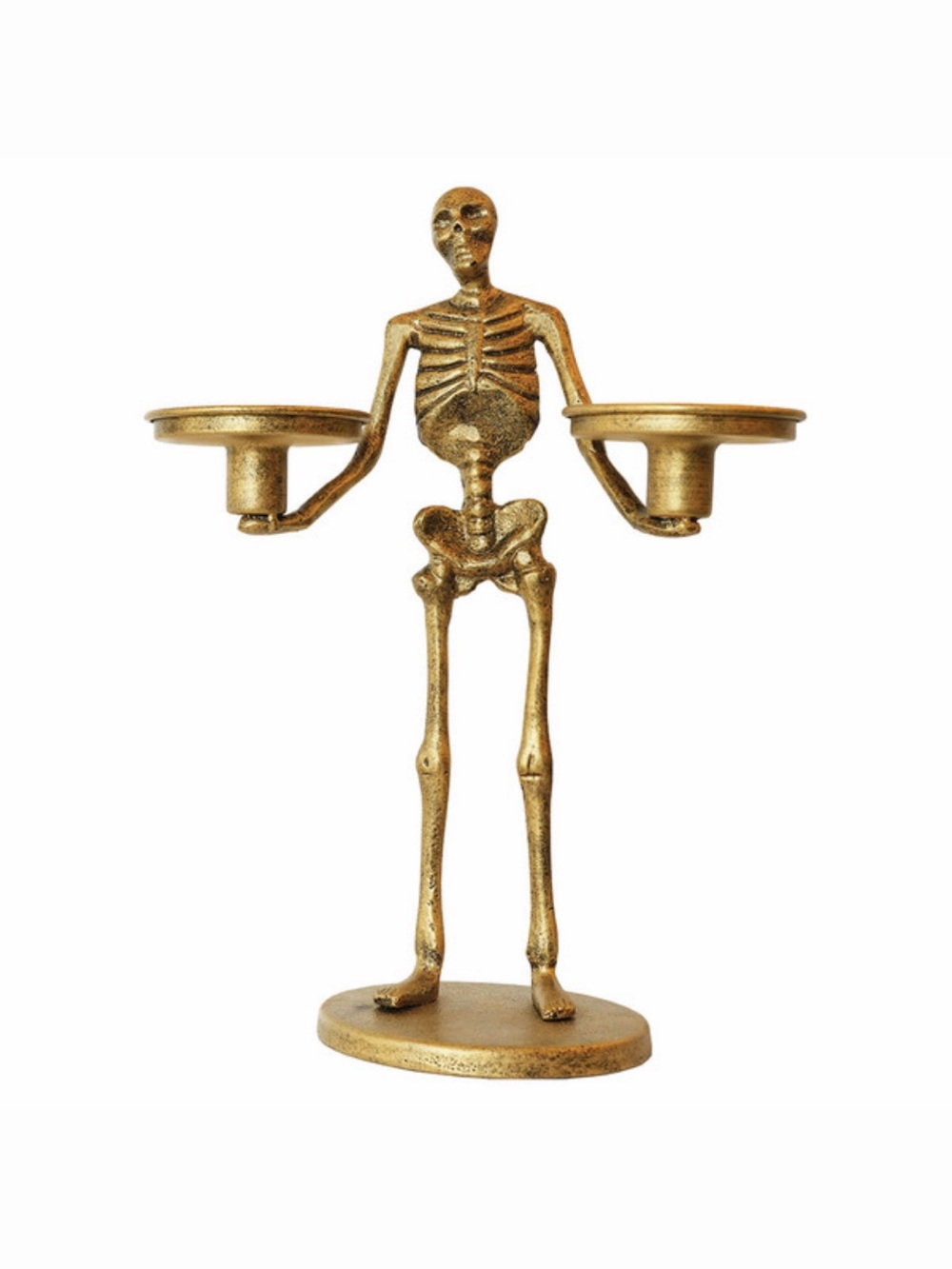 ALDI Skeleton Candelabra 13" Tall Halloween Candle Holder Gold